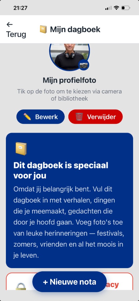 SafeLink-app: Mijn dagboek met profiel en veilige notities