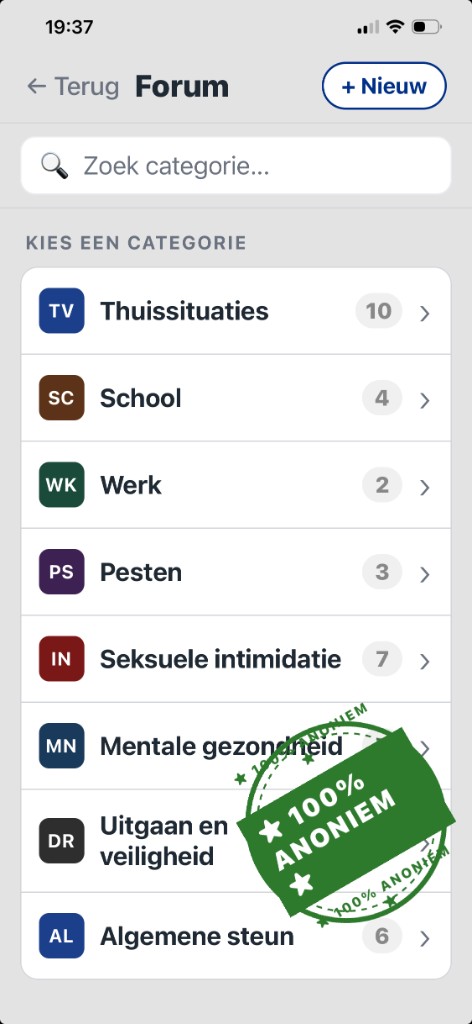 SafeLink-app: anoniem forum met categorieën en 100% anoniem